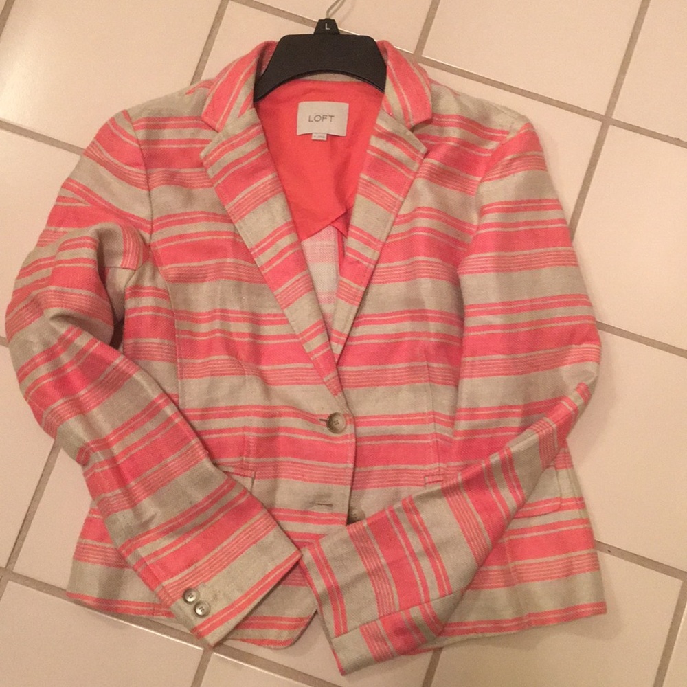 Coral Striped linen blazer
